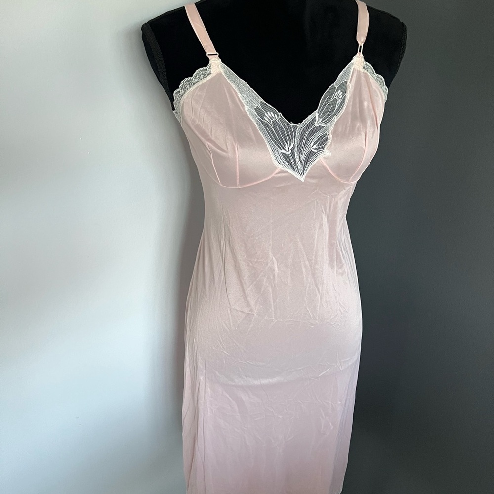 Pink Satin Chemise with Lace Trim